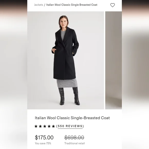 Quince Italian Wool Classic Single-Breasted Coat - Picture 2 of 16